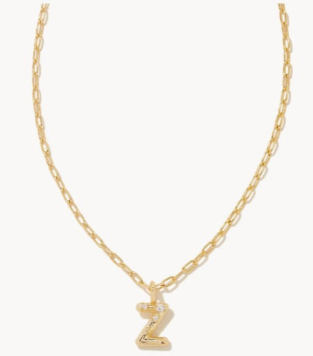 KENDRA SCOTT- Crystal Initial Letter Gold Short Pendant Necklace in White Crystal