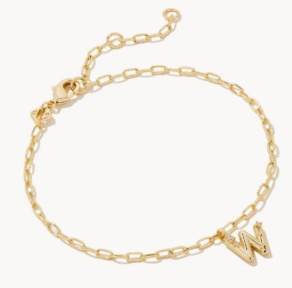 KENDRA SCOTT- Crystal Letter A Delicate Chain Bracelet in White Crystal