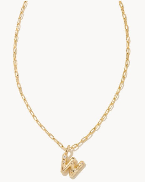 KENDRA SCOTT- Crystal Initial Letter Gold Short Pendant Necklace in White Crystal