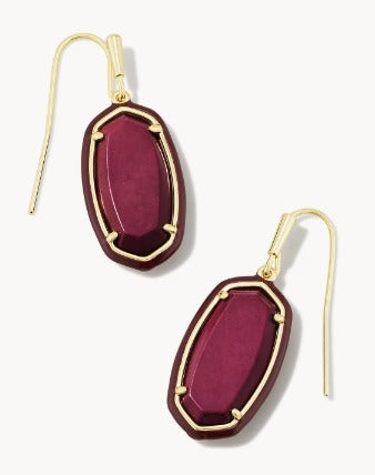 KENDRA SCOTT- Dani Gold Enamel Framed Drop Earrings in Maroon Magnesite