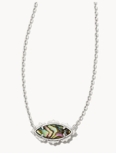 KENDRA SCOTT- Genevieve Rhodium Short Pendant Necklace in Abalone
