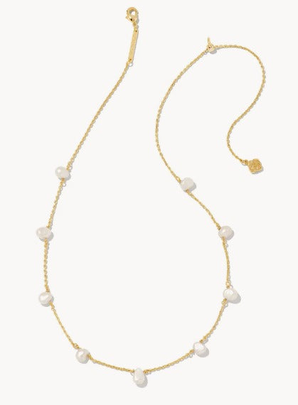 KENDRA SCOTT- Leighton Gold Pearl Strand Necklace in White Pearl