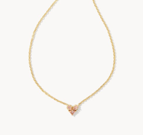 KENDRA SCOTT- Katy Gold Heart Short Pendant Necklace in Pink Glass