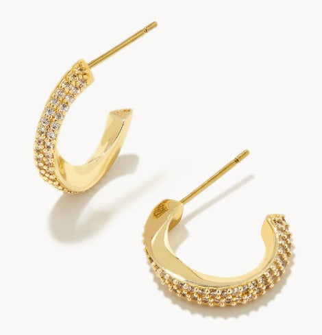 KENDRA SCOTT- Ella Gold Huggie Earrings in White CZ