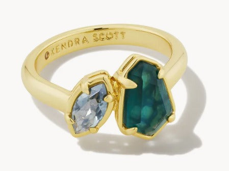KENDRA SCOTT- Alexandria Gold Cocktail Ring in Green Mix