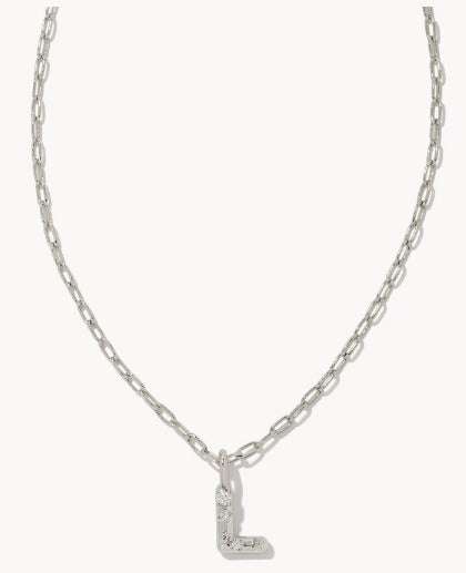 KENDRA SCOTT- Crystal Letter Pendant Necklace Rhodium Metal