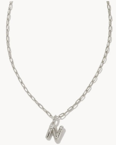 KENDRA SCOTT- Crystal Letter Pendant Necklace Rhodium Metal