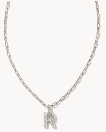 KENDRA SCOTT- Crystal Letter Pendant Necklace Rhodium Metal