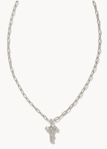 KENDRA SCOTT- Crystal Letter Pendant Necklace Rhodium Metal
