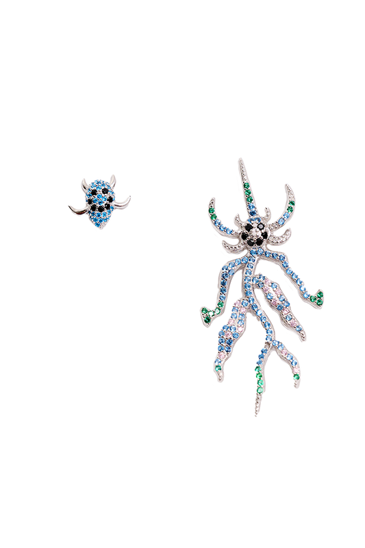 AQUAMARINE SPIKE MONSTER MIX EARRING