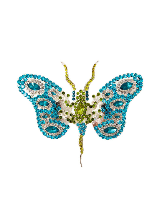 FROG BUTTERFLY TATTOO RHINESTONE PIN MASK BLUE