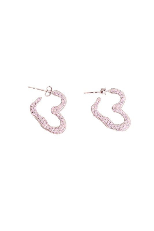 LIGHT PINK RHINESTONE HEART EARRINGS