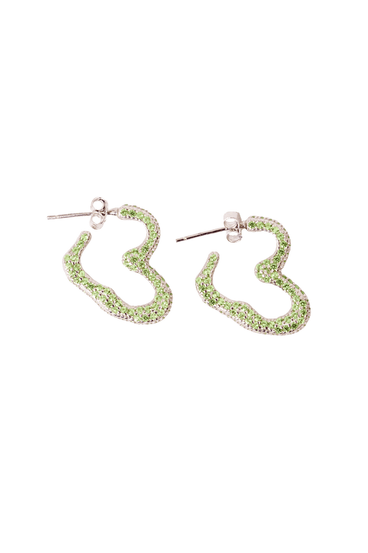LIME RHINESTONE HEART EARRINGS