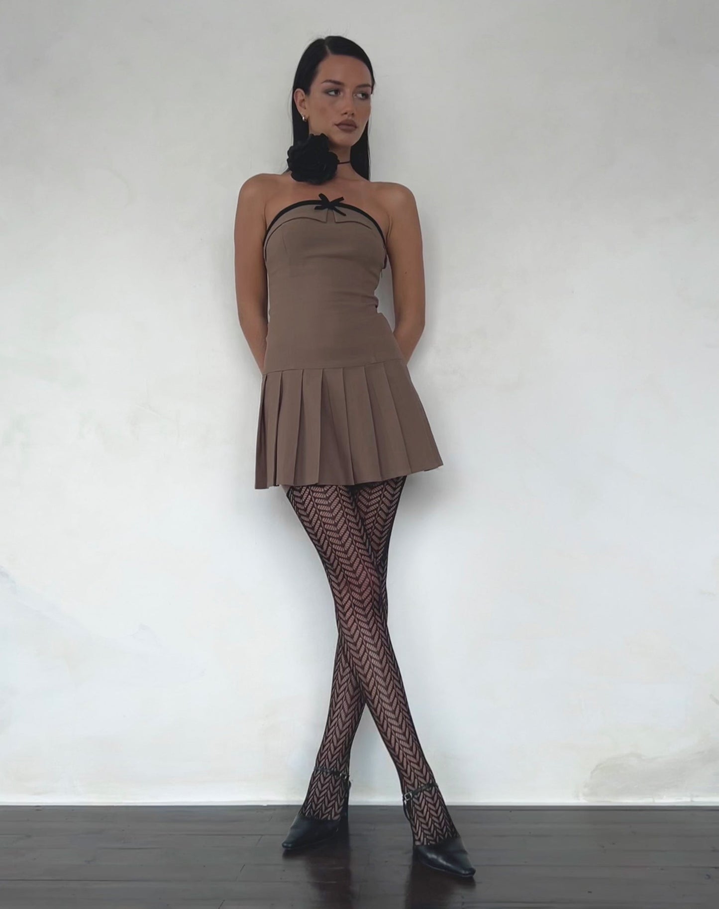 Yalua Bandeau Mini Dress in Coco with Black Bow