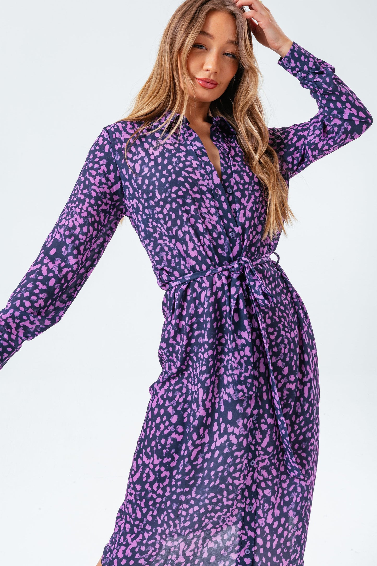 HYPE PURPLE PRINTS WOMEN'S SHIRT DRESS