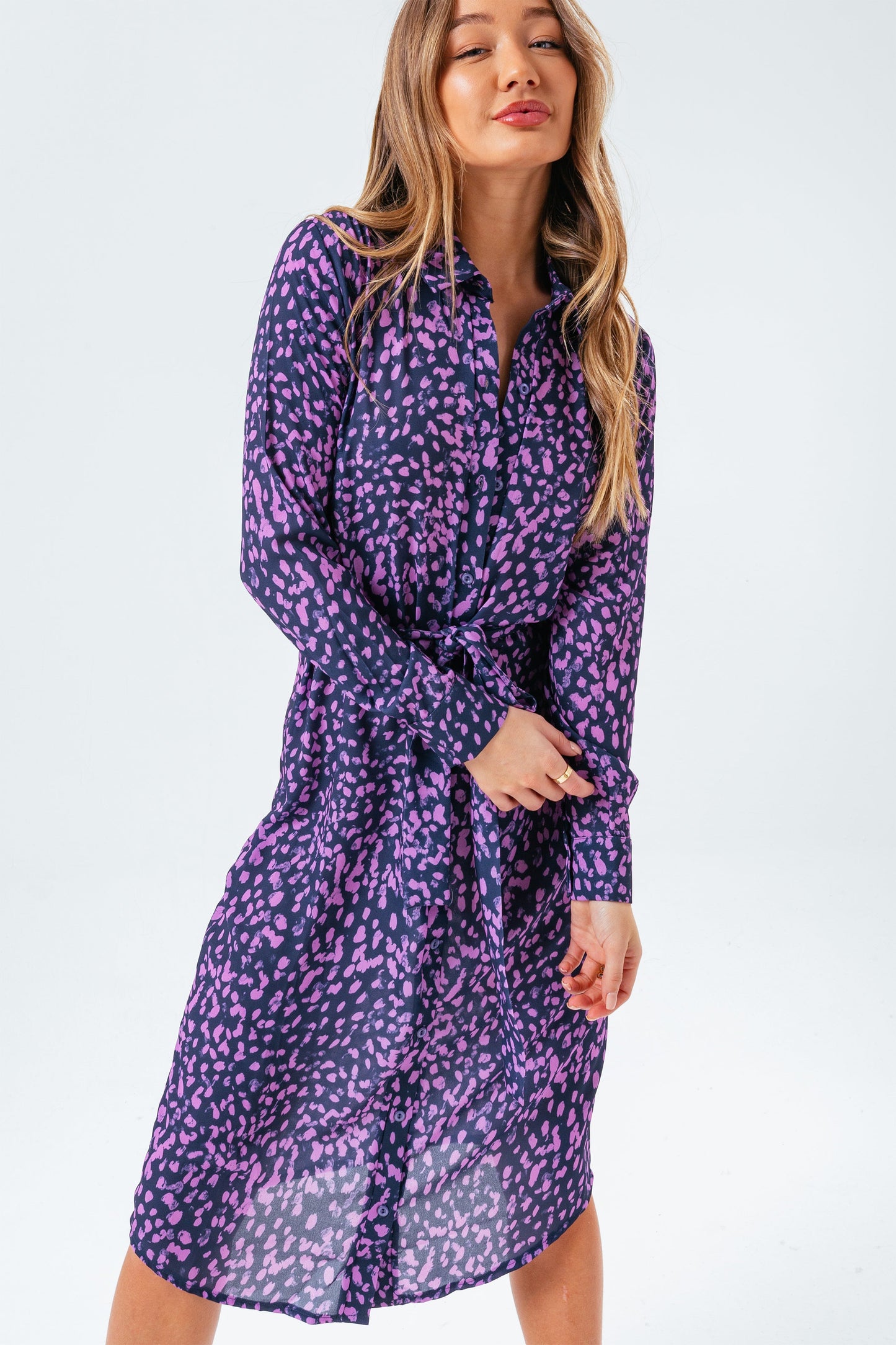 HYPE PURPLE PRINTS WOMEN'S SHIRT DRESS