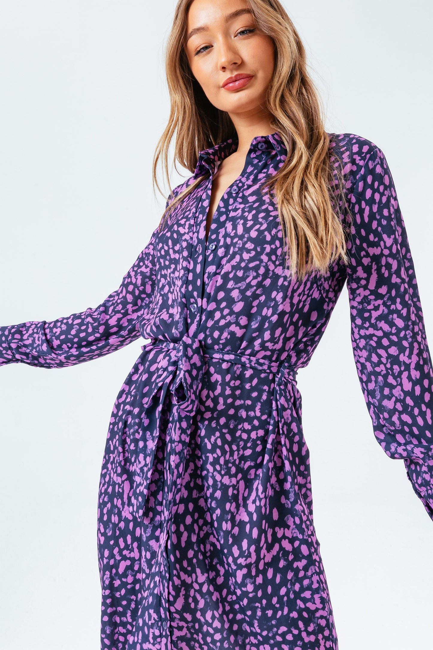 HYPE PURPLE PRINTS WOMEN'S SHIRT DRESS