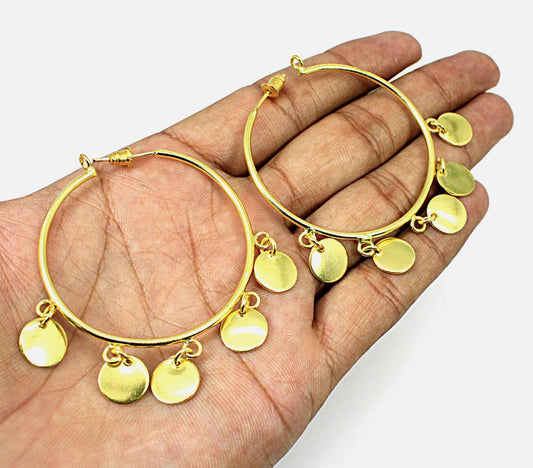 Gold-Plated Brass Coin Hoop Earrings