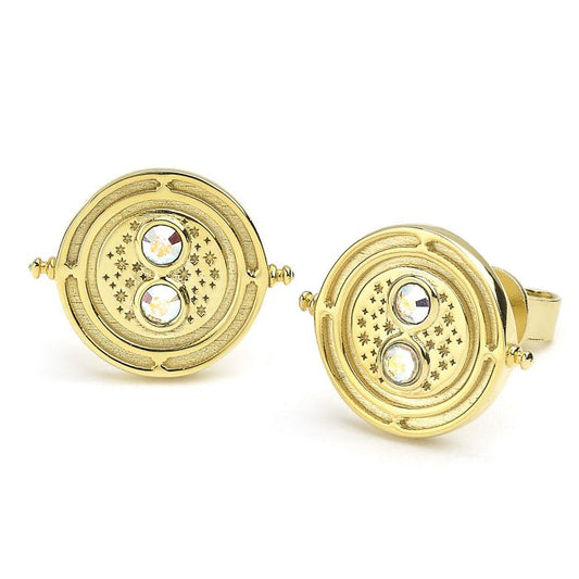 Time Turner (Harry Potter) Precious Metal Gold Plated Crystal Stud Earrings
