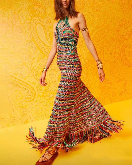 Bohemian Crocheted Fringed Dress