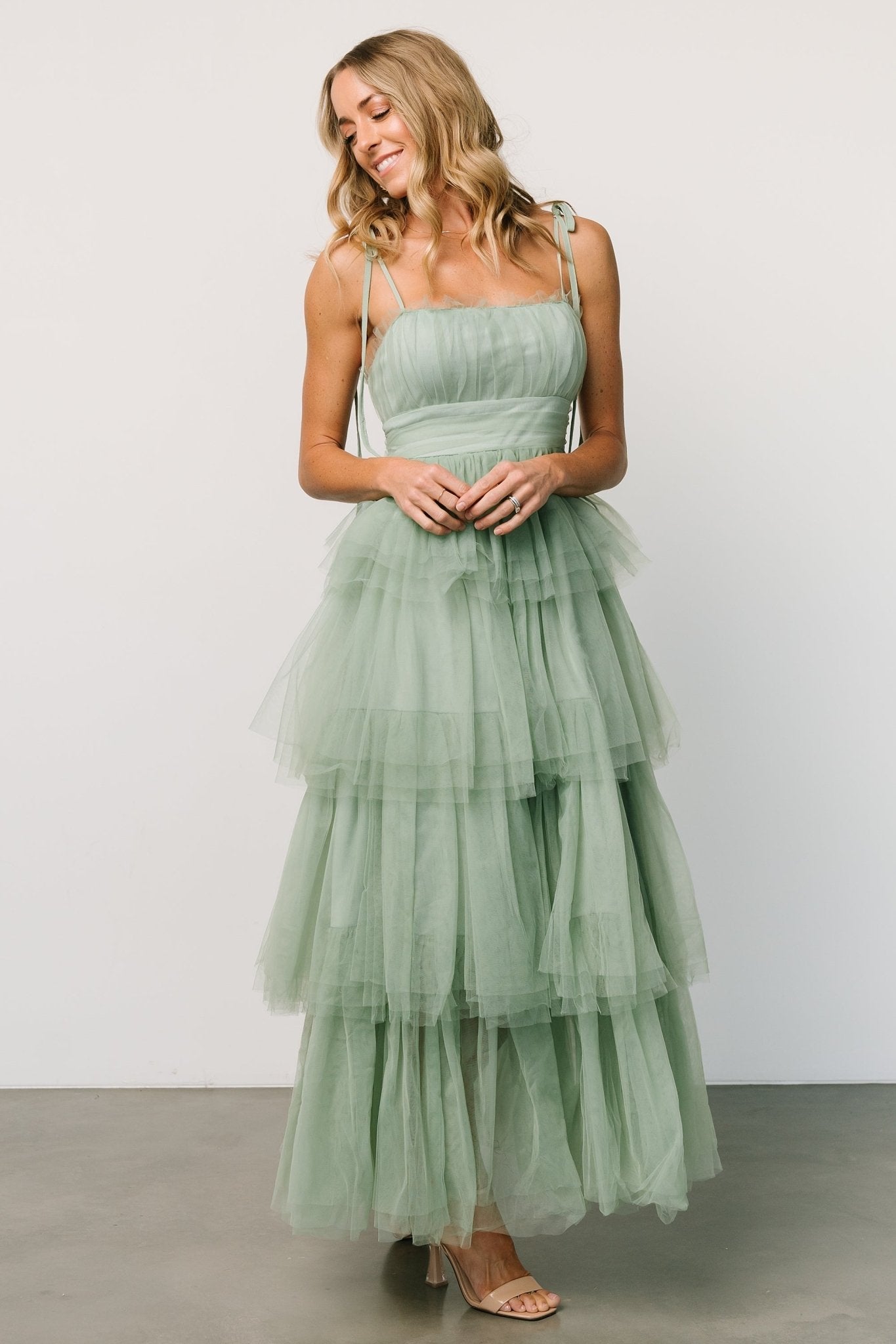 Alora Tulle Tiered Maxi Dress | Sage Green - Baltic Born