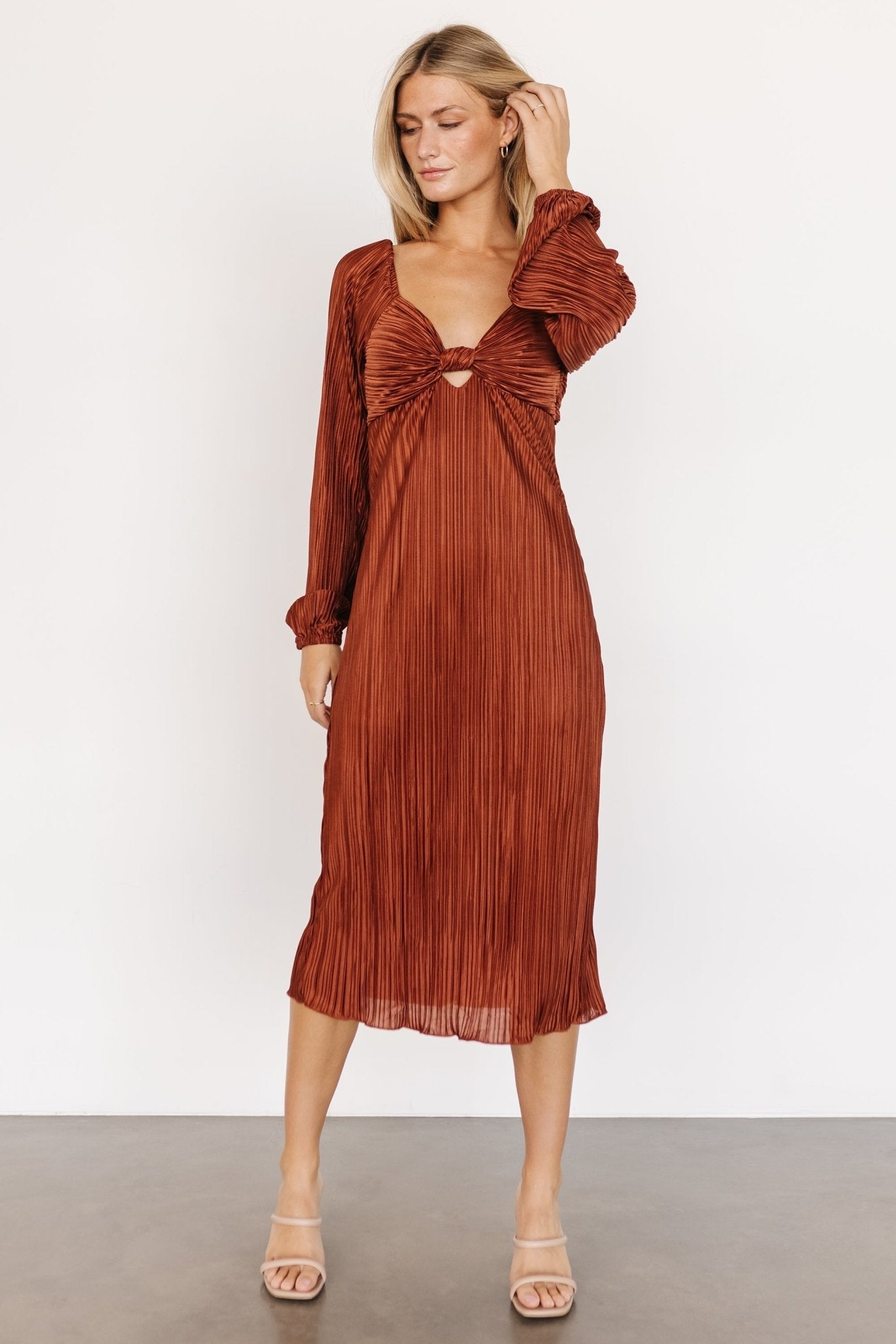 Amani Pleated Midi Dress | Cinnamon - Baltic Born
