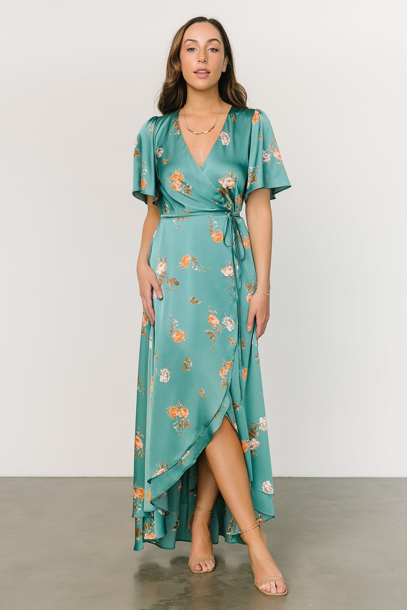 Amara Wrap Dress | Green + Coral Floral - Baltic Born