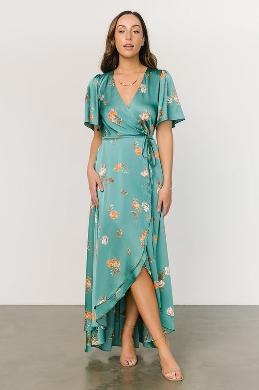Amara Wrap Dress | Green + Coral Floral - Baltic Born