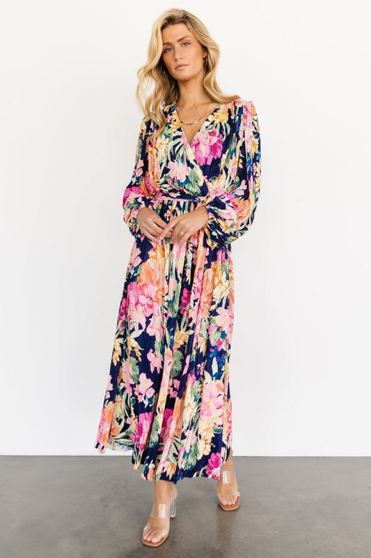 Amy Pleated Maxi Dress | Navy Floral - Baltic Born