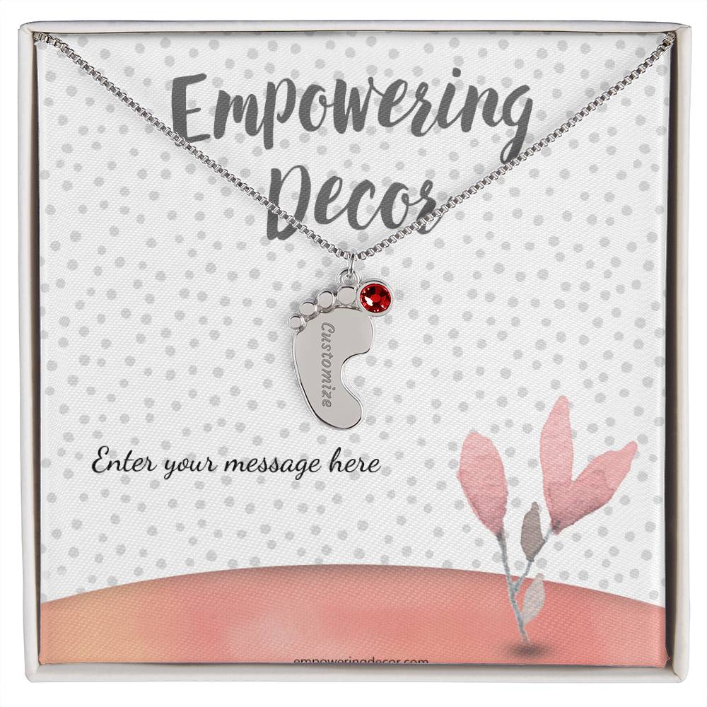 Engraved Baby Feet Necklace with Birthstones