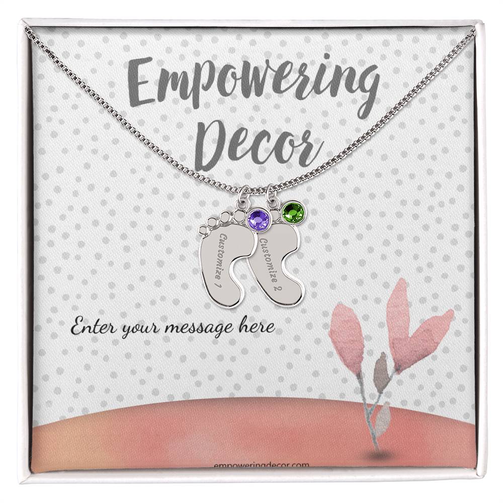 Engraved Baby Feet Necklace with Birthstones