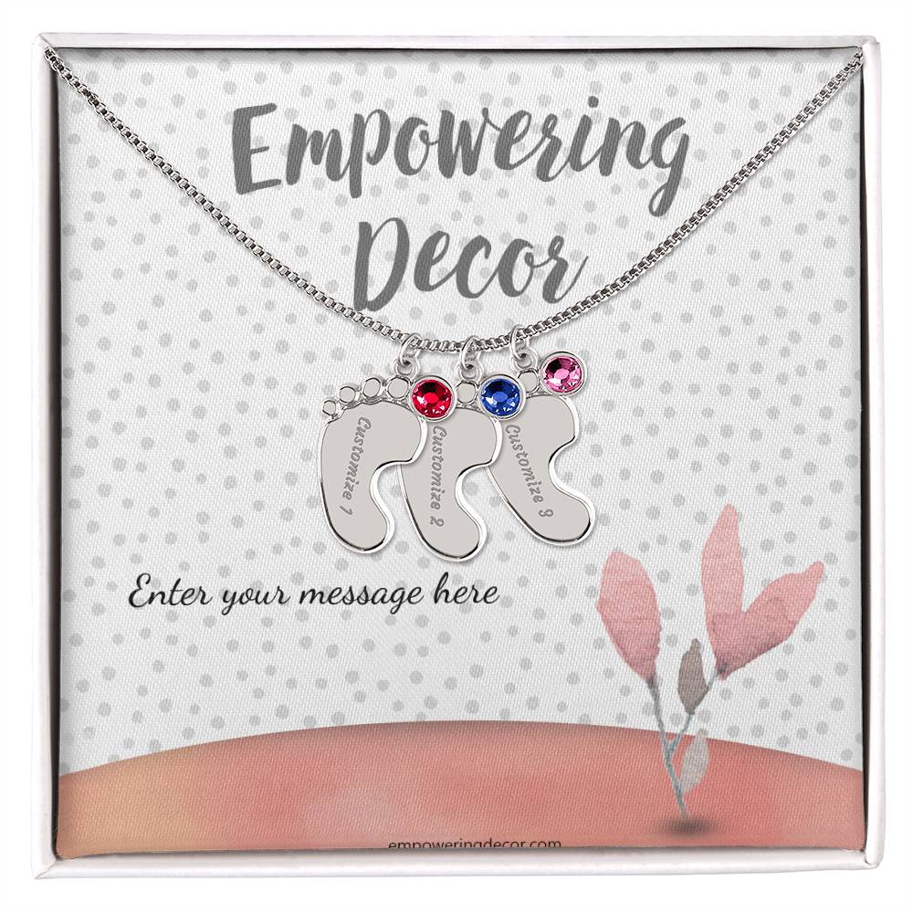 Engraved Baby Feet Necklace with Birthstones