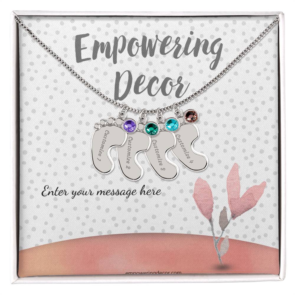 Engraved Baby Feet Necklace with Birthstones