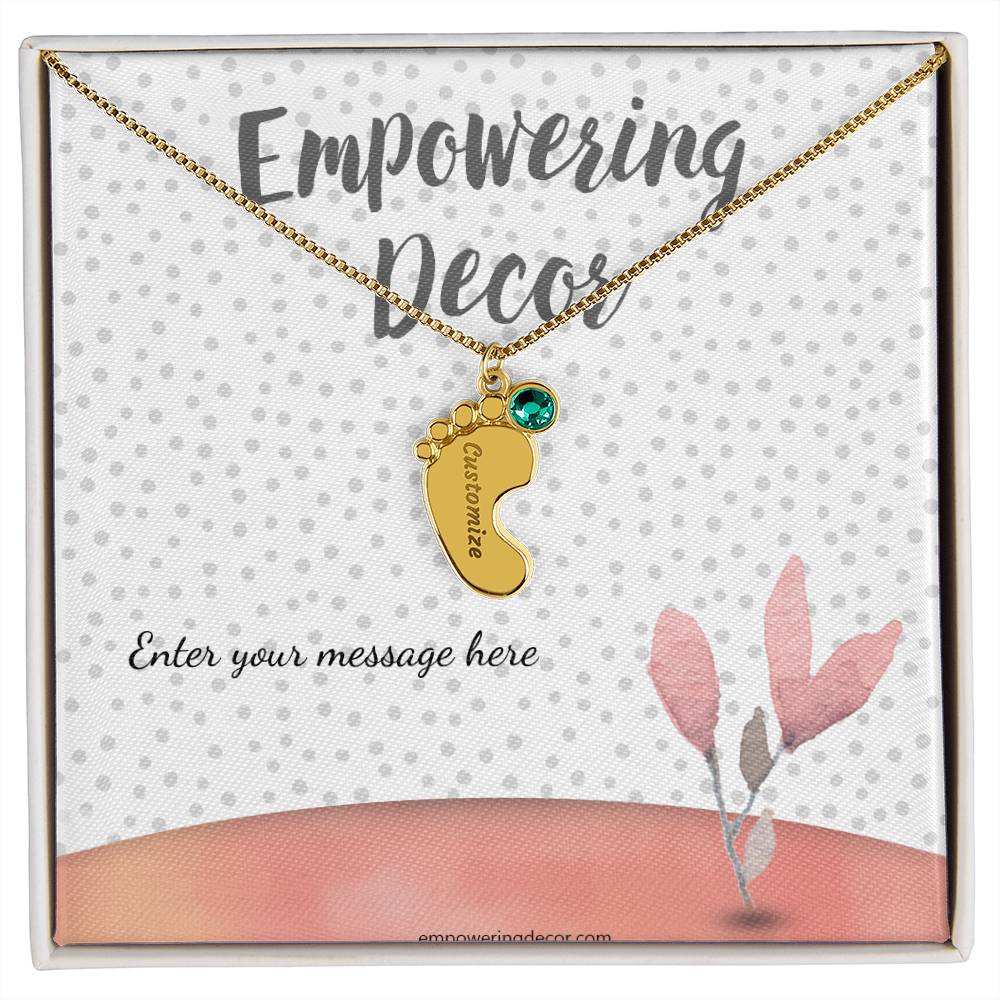 Engraved Baby Feet Necklace with Birthstones