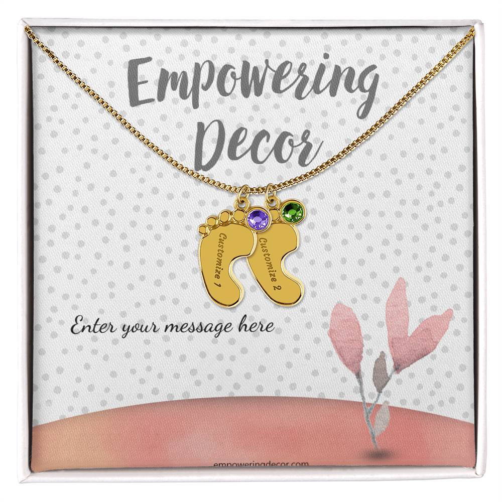 Engraved Baby Feet Necklace with Birthstones