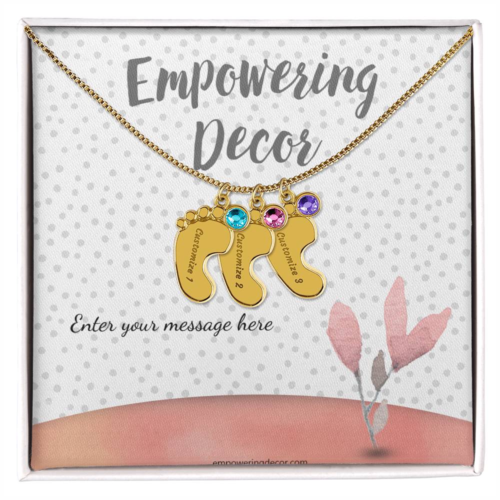 Engraved Baby Feet Necklace with Birthstones