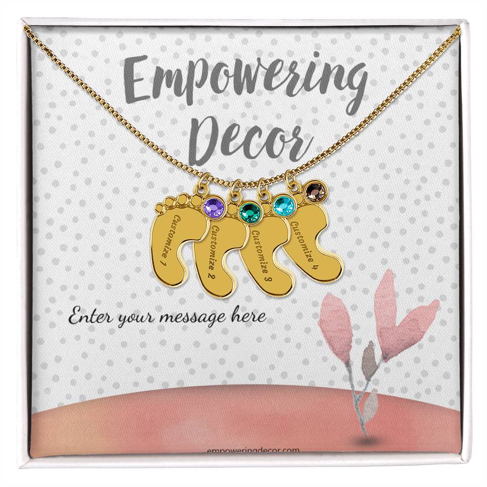 Engraved Baby Feet Necklace with Birthstones