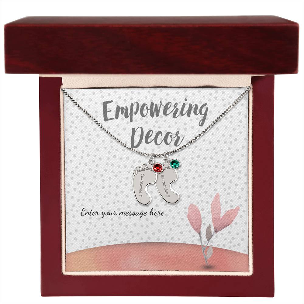 Engraved Baby Feet Necklace with Birthstones