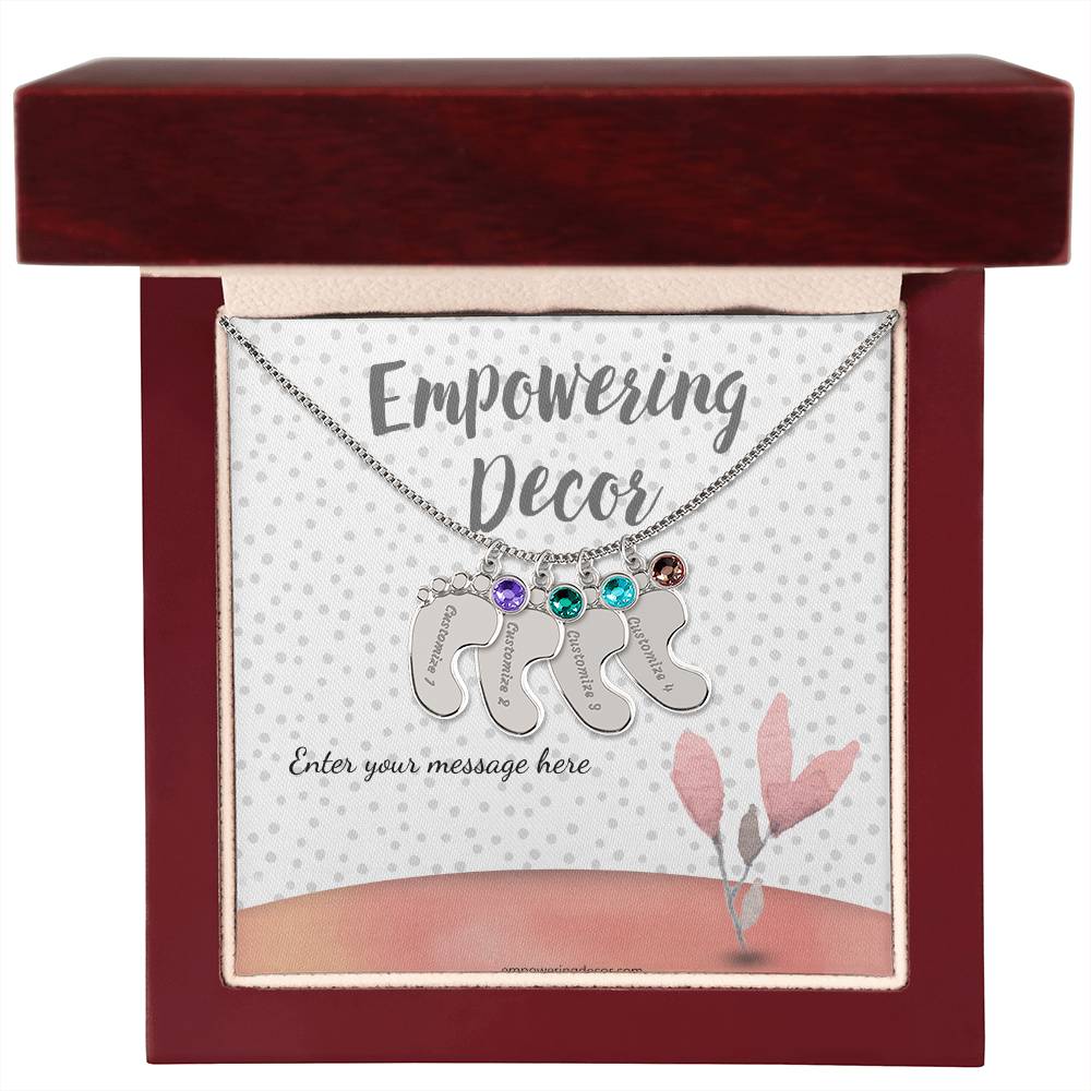 Engraved Baby Feet Necklace with Birthstones