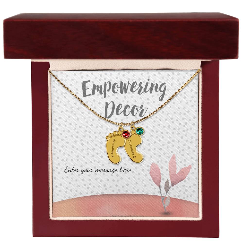 Engraved Baby Feet Necklace with Birthstones