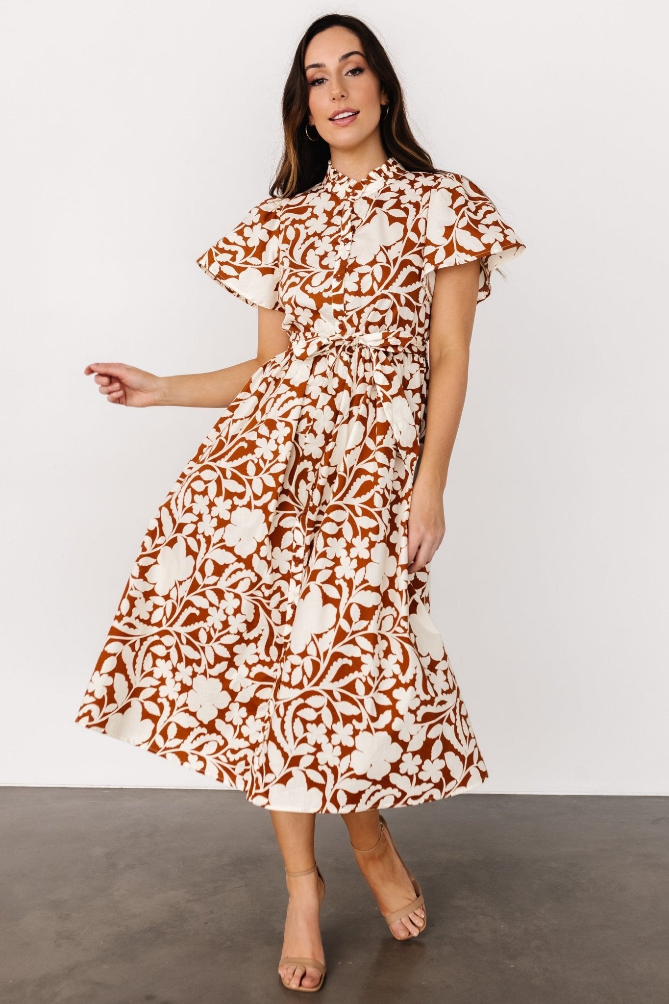 Aurelia Button Down Midi Dress | Cream + Camel - Baltic Born