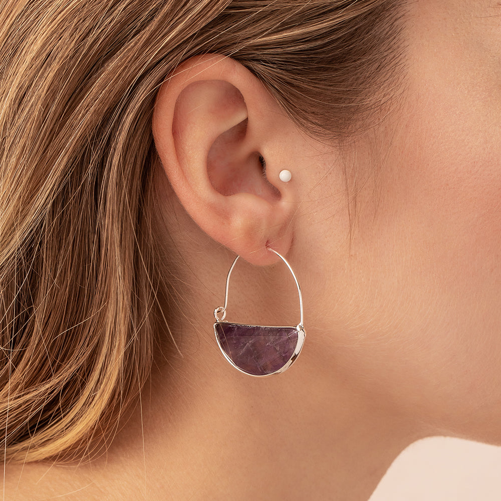 STONE PRISM HOOP EARRING -  COLOR & SILVER
