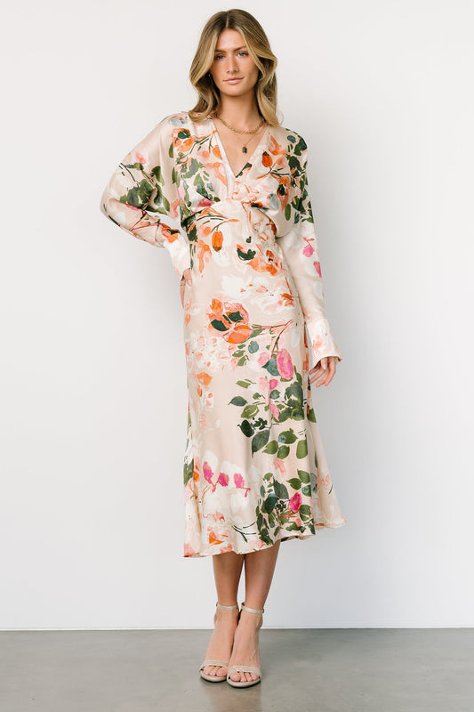 Bari Satin Midi Dress | Natural Floral - Baltic Born