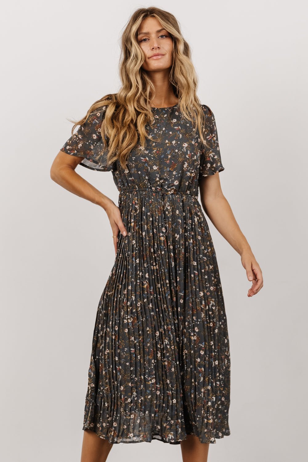 Belfast Pleated Midi Dress | Antique Jade Floral - Baltic Born