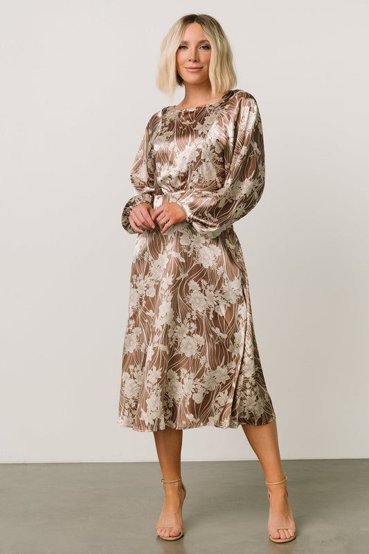 Beverly Satin Midi Dress | Mocha Print - Baltic Born