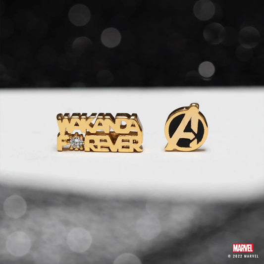 Wakanda Forever & Avengers Logo (Marvel Black Panther) Mismatch Stud Earrings