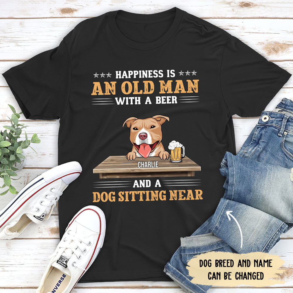 Old Man With Beer And Dog - Personalized Custom Unisex T-shirt