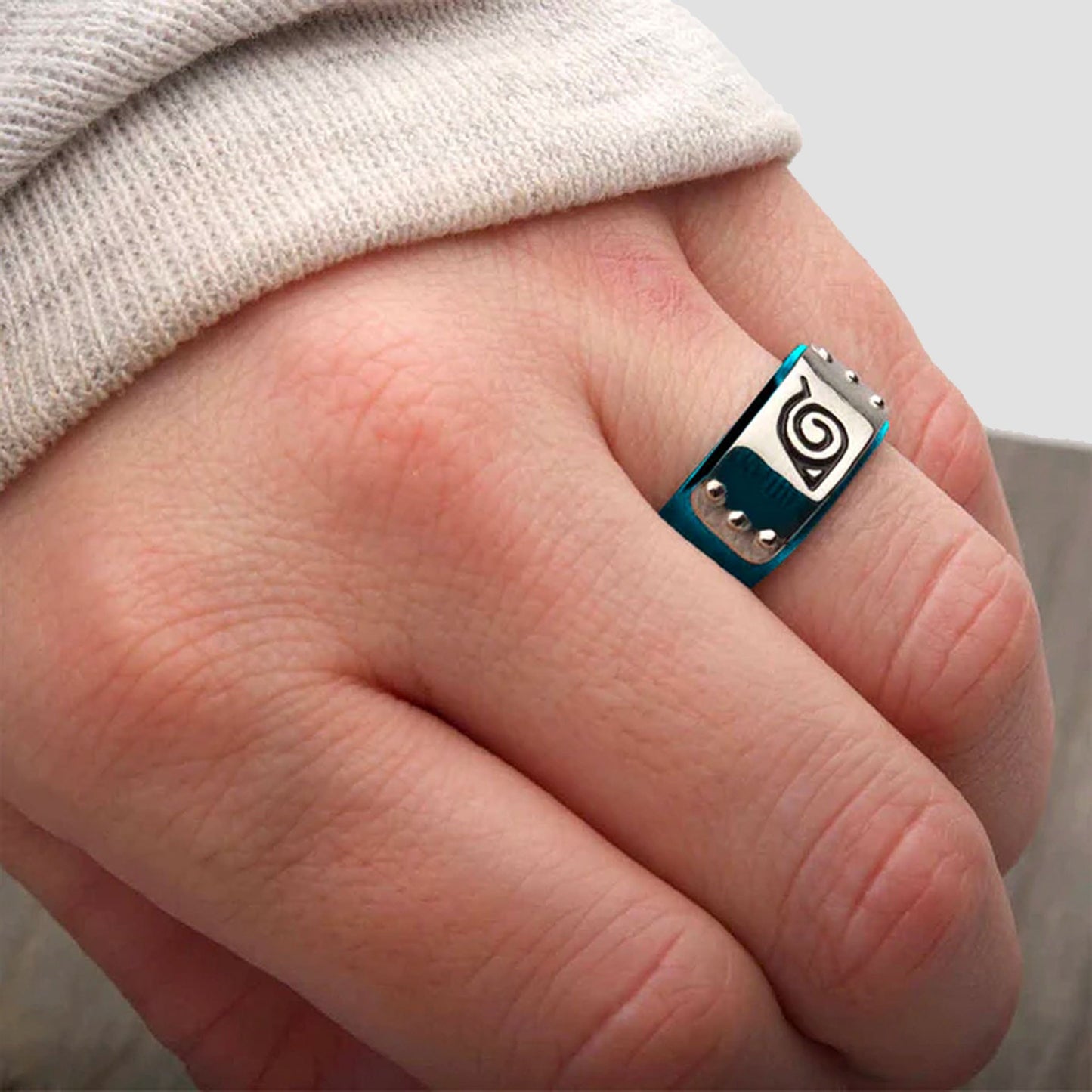 Naruto Leaf Village Blue Stainless Steel Ring