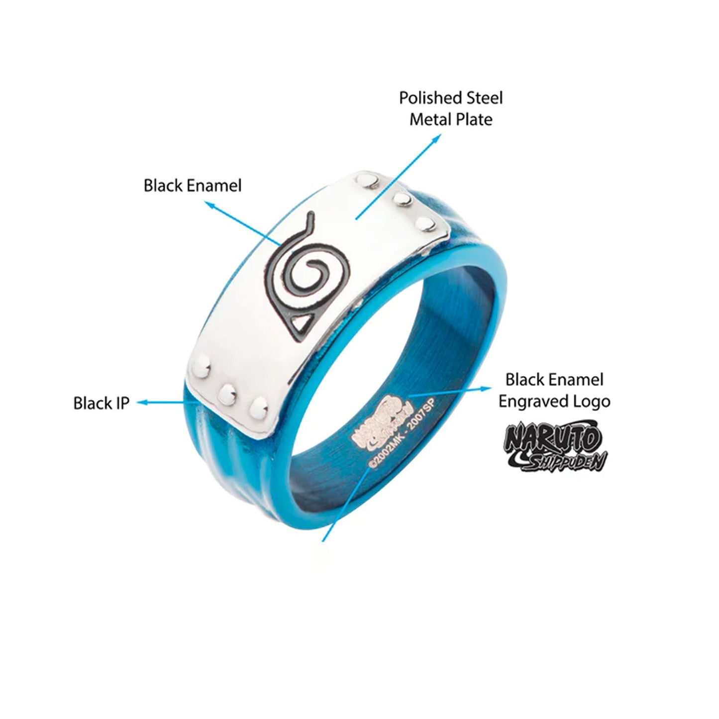 Naruto Leaf Village Blue Stainless Steel Ring