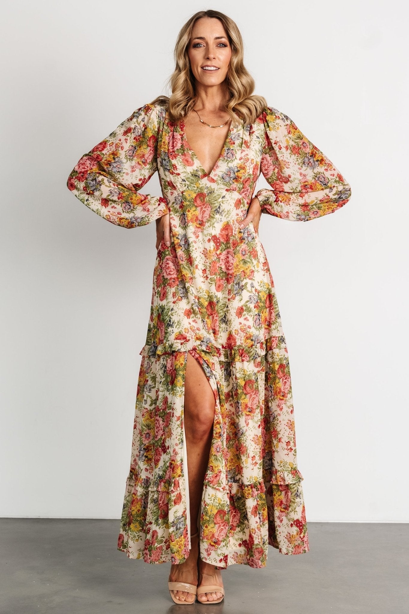 Bowman Deep V Maxi Dress | Cream Multi Floral - Baltic Born